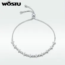 WOSTU, Хит, модный простой браслет-цепочка для женщин, регулируемый размер, прозрачный CZ браслет, ювелирное изделие для помолвки, подарок, SDTB046