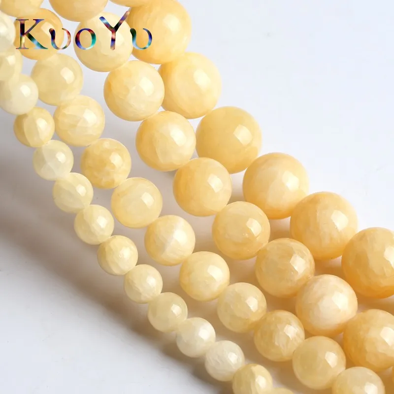 

Natural Light Yellow Jades Chalcedony Stone Round Loose Beads For Jewelry Making 15"Strand 6 8 10 12mm DIY Bracelet Necklace