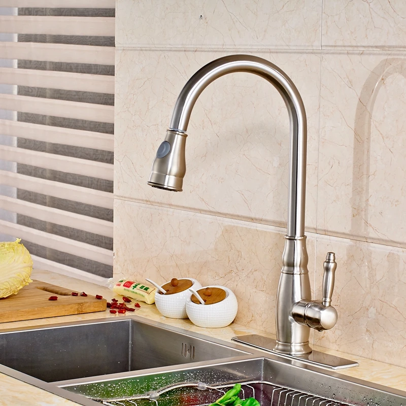 

Uythner Modern Deck Mount Kitchen Basin Faucet Mixer Tap Single Hole With Square Plate