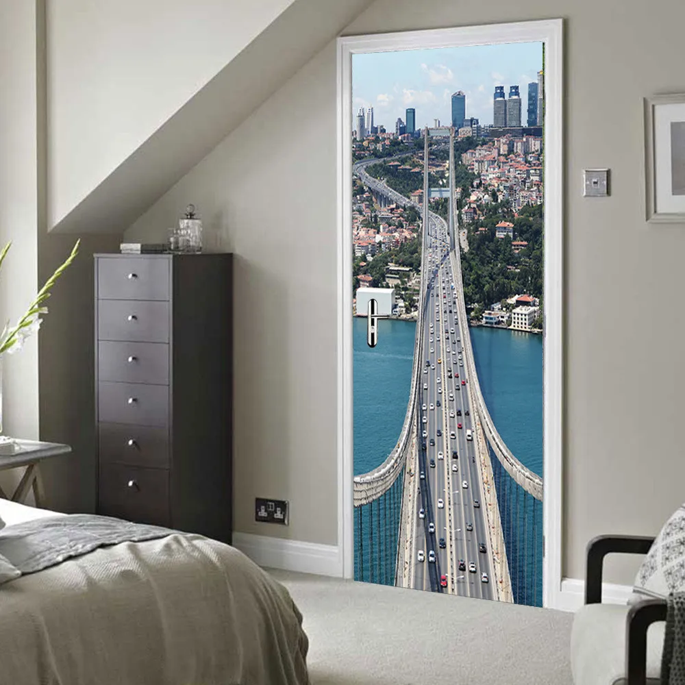 3D великолепный мост в виде Босфора для творческой двери стикер s индивидуальный домашний декор наклейка для спальни гостиной