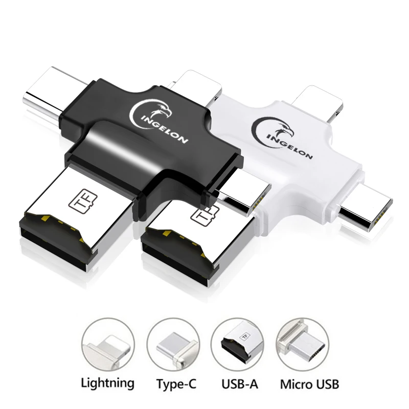 Ingelon 4in1 USB2.0 OTG Lightning Тип-C устройство чтения карт памяти карта mirco-SD для устройства чтения sd-карт "сделай сам" для iphone 6 7 8 плюс samsung S8 S9