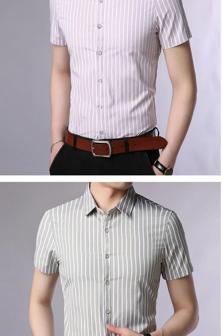 OLOEY рубашка с коротким рукавом для мужчин лето slim fit деловые рубашки синяя мужская рубашка модная полосатая Мужская Блузка Повседневная футболка Босс