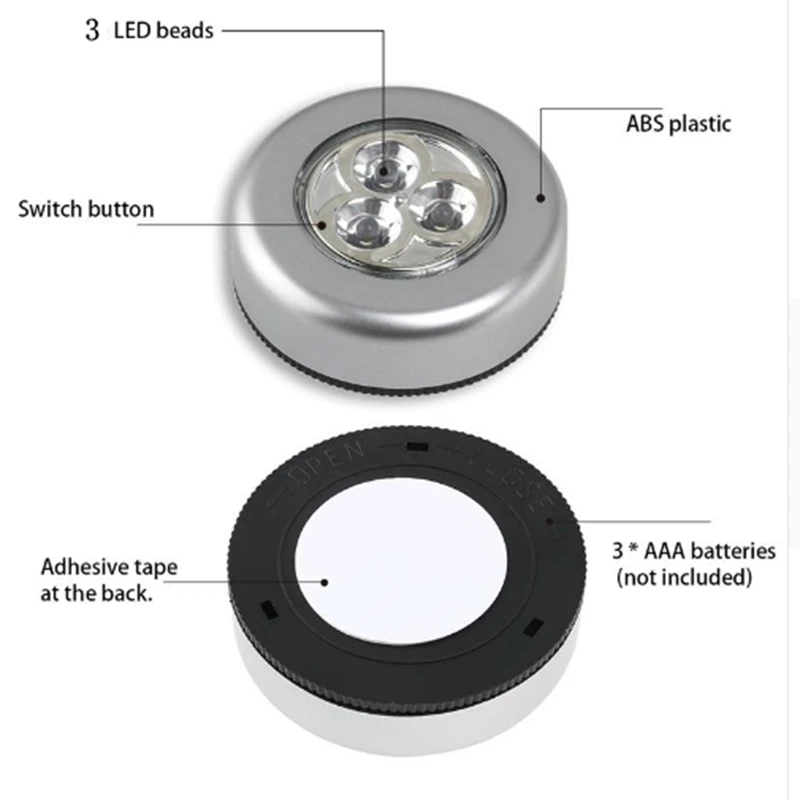 3 светодиодный светильник для шкафа, кухни, спальни, лампы для шкафов, беспроводной магнитный светильник для коридора, лестницы, ночник, AAA, питание от батареи