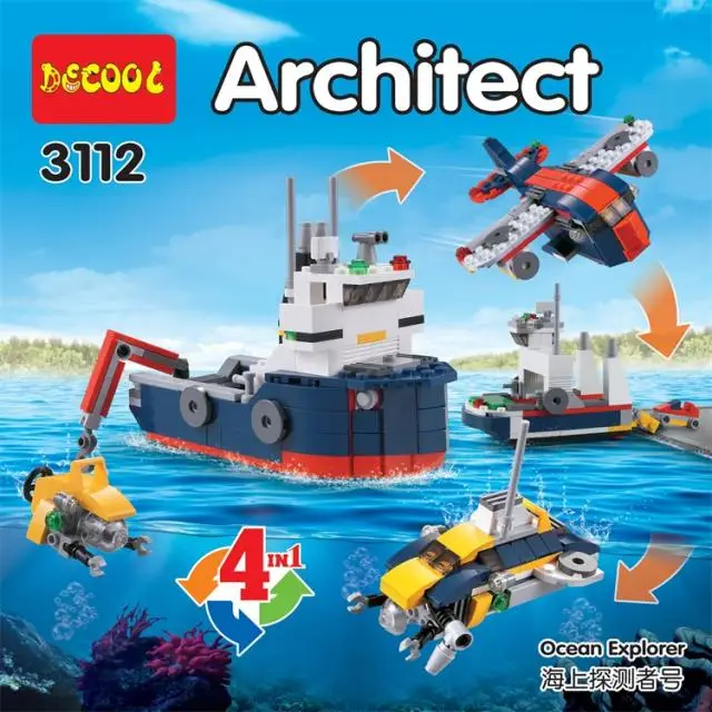 213pcs DECOOL 3112 City Creator 4 in 1 Ocean Explorer Submarine