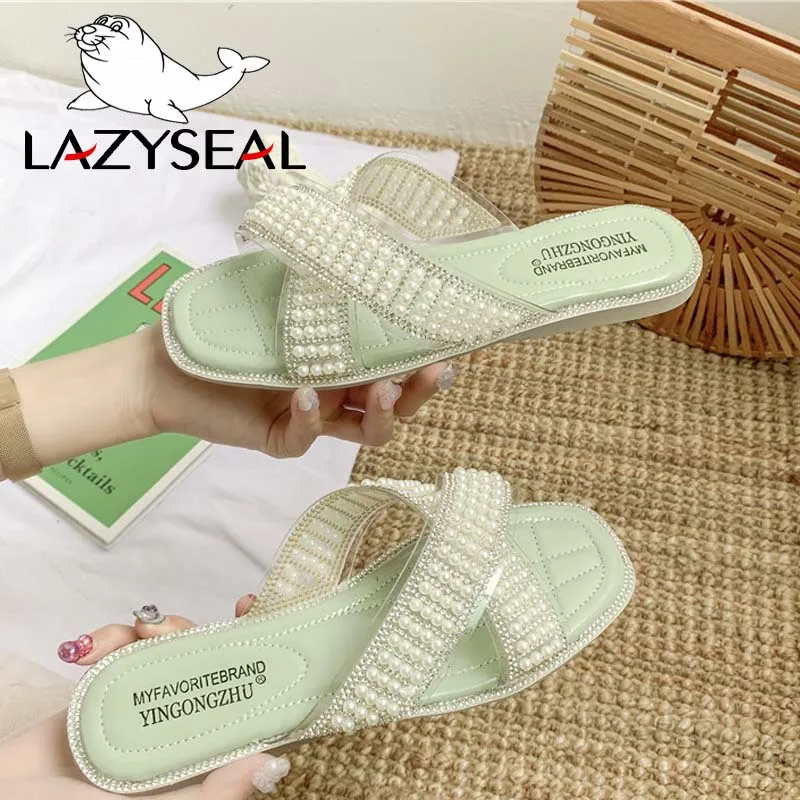 

LazySeal String Bead Flat Slippers Women Shoes With Leopard Sole Flip Flops New Summer Female Beach Slides Chanclas Mujer 2019
