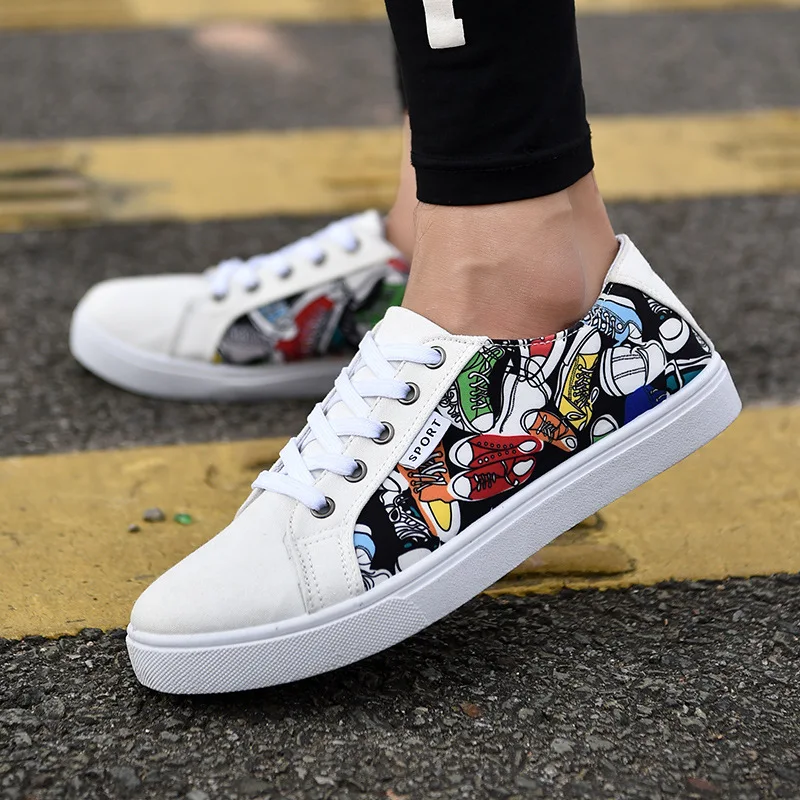 2018 New Graffiti Print Men Skateboarding Shoes Casual Sports Shoes for Men Spring Autumn Lace Up Men Tenis Fashion Sneakers 2018 New Graffiti Print Men Skateboarding Shoes Casual Sports Shoes for Men Spring Autumn Lace Up Men Tenis Fashion Sneakers