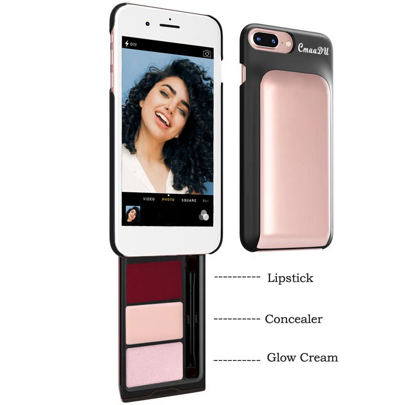 Многофункциональный набор для макияжа, мобильный чехол для телефона, скрытая задняя часть, встроенная помада, консилер, светящийся крем, креативный дизайн, косметические наборы - Цвет: Pink and black