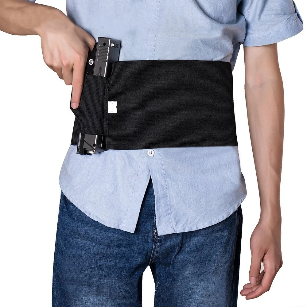 37" Adjustable Tactical Elastic Belly Band Waist Gun Holster 2 Magazine