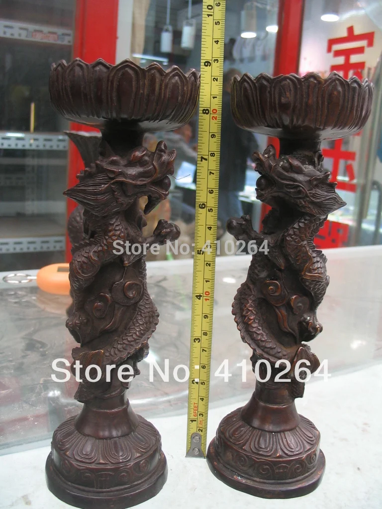 

$old craft$ a pair bronze statue Chinese Dragon candle candlestick (A0314)