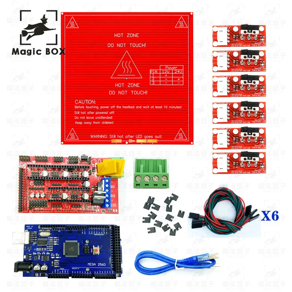 

RAMPS 1.4 Controller +Mega 2560 R3 Development Board + Heated Bed MK2B + 6x Limit Switch Endstop CNC 3D Printer parts Kit