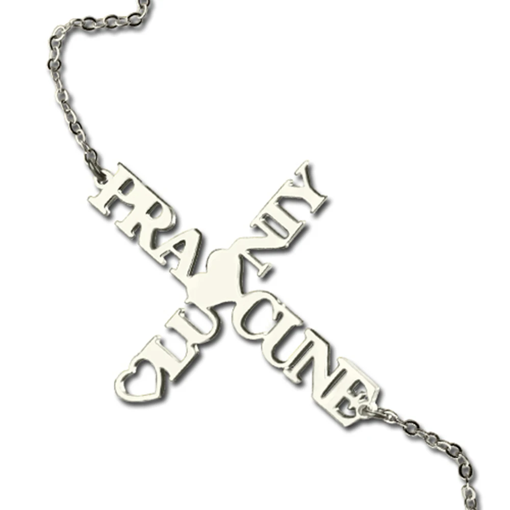 

Sweey Wholesale Personalized Two Name Cross Necklace Best Valentine's Day Gift Customized Silver Gold Rose Gold Necklace