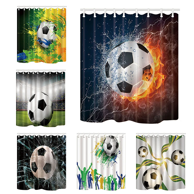 

Creative Design Shower Curtains Football Bath Screen Home Decor Polyester Fabric Waterproof and Mildew Proof with Plastic Hooks