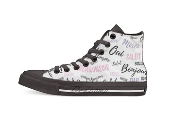

French Words Design breathable Casual High Top lace-up Canvas shoes sneakers
