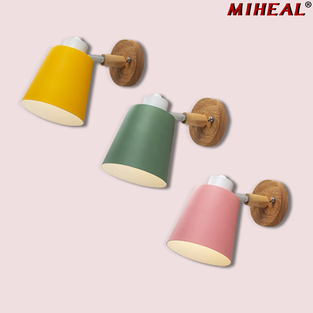 

Nordic minimalist solid wood cartoon Wall Lamp Modern Creative LED Flexible steering head for Bedroom bedside Restaurant Coffee