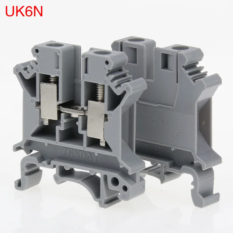 

The UK6N pure copper piece guide rail terminal row, uk-6n guide terminal, 6 square copper voltage terminal.