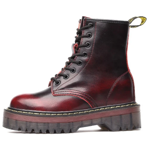 Женская обувь; сезон осень-зима; ботинки в байкерском стиле; Винтажные ботинки из натуральной кожи; теплые плюшевые зимние ботинки; 033 - Цвет: Red