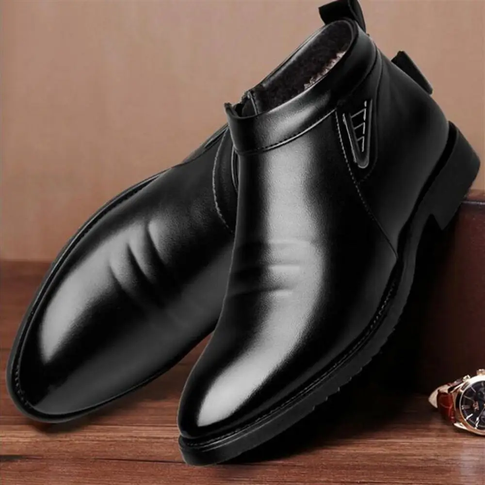

2018 Autumn Winter Fashion Formal Boots Men Comfortable Wearing Brand Zipper Casual Shoes Split Leather Snow Boots Shoes Men