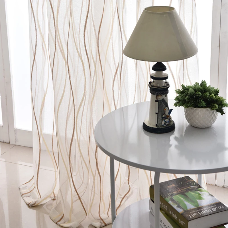 New Europe Style Fashion Design Printed Striped Curtain Tulle Fabrics for Bedroom Window