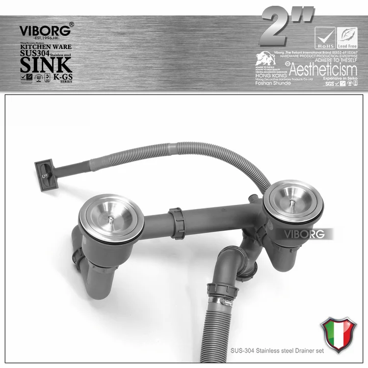  VIBORG Deluxe 304 Stainless Steel deodorizing Kitchen Sink Double strainer Basket Drain Set with Dr - 32830029021