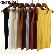 Модные тонкие трикотажные летние свитеры без рукавов, женский жилет, черные эластичные тонкие базовые ребристые топы, женский джемпер, укороченный топ