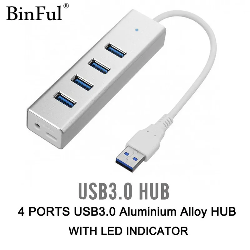 

BinFul New Aluminium Portable USB Hubs 4 Port USB 3.0 Hub Splitter Adapter 5Gbps for PC Mac Laptop Notebook Desktop High Speed