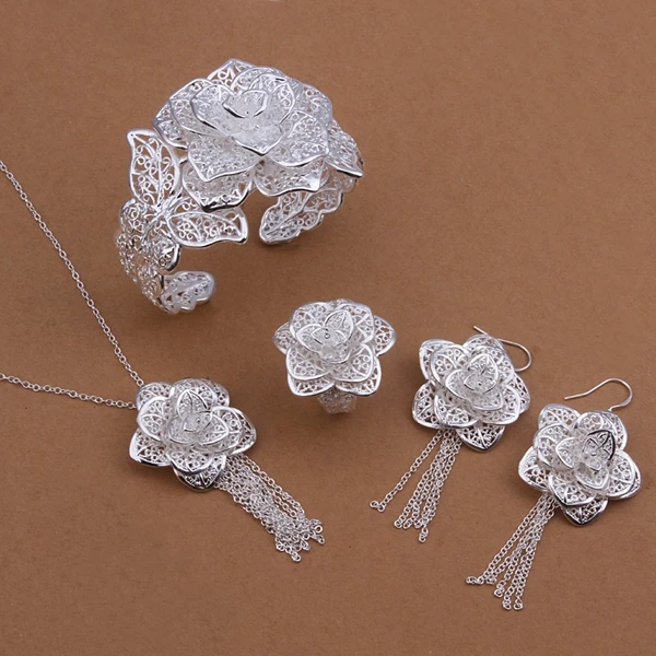 

S444 wholesale trendy jewelry 925 Sterling Silver jewelry sets 925 Silver Set necklace+earrings or Bracelet free shipping