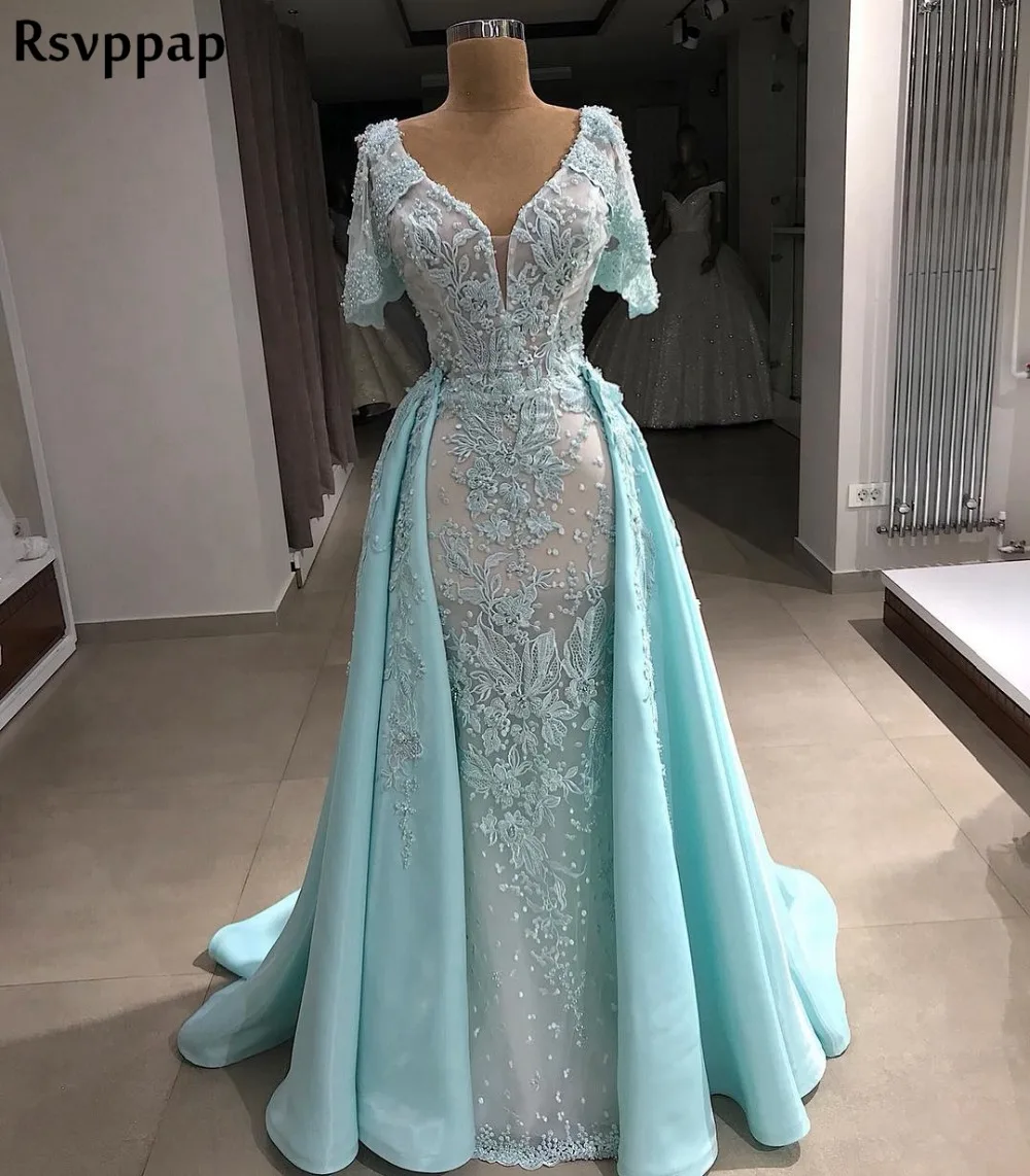 

Elegant Long Women Formal Dresses 2019 Cap Sleeve Mermaid See Through Lace Arabic Style Special Lebanon Evening Dress