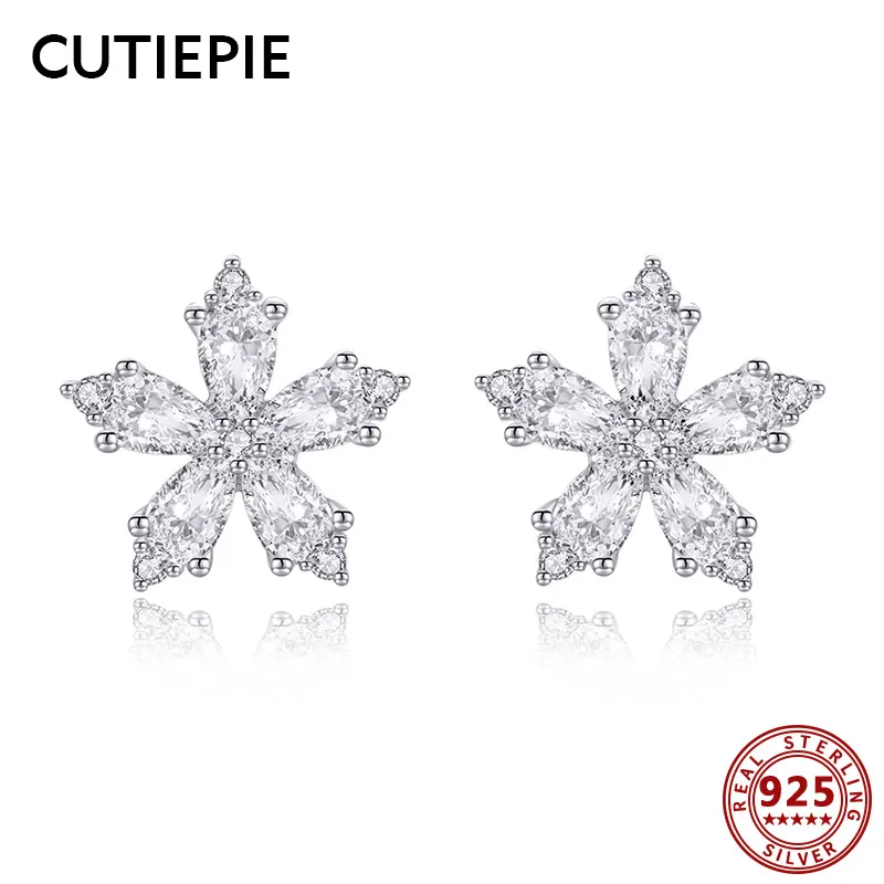 

CUTIEPIE Popular 100% Real 925 Sterling Silver Clear Cubic Zircon Snowflake Stud Earrings for Women Silver Earring Jewelry Gifts