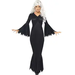 Для женщин Sexy v-образным вырезом печати рукав «летучая мышь» страшно Хеллоуин Ведьма платье Макси