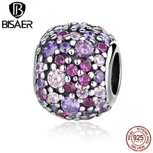 Auténtica Plata de Ley 925 Destellos de Color Rosa Pavimenta Granos de la Bola Apta Del Encanto Original de Pandora Pulsera DIY Jewelry Making