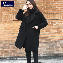 Vangull/зимние шерстяные женские куртки в Корейском стиле; повседневные свободные женские шерстяные пальто с длинными рукавами; Осенняя плотная верхняя одежда года