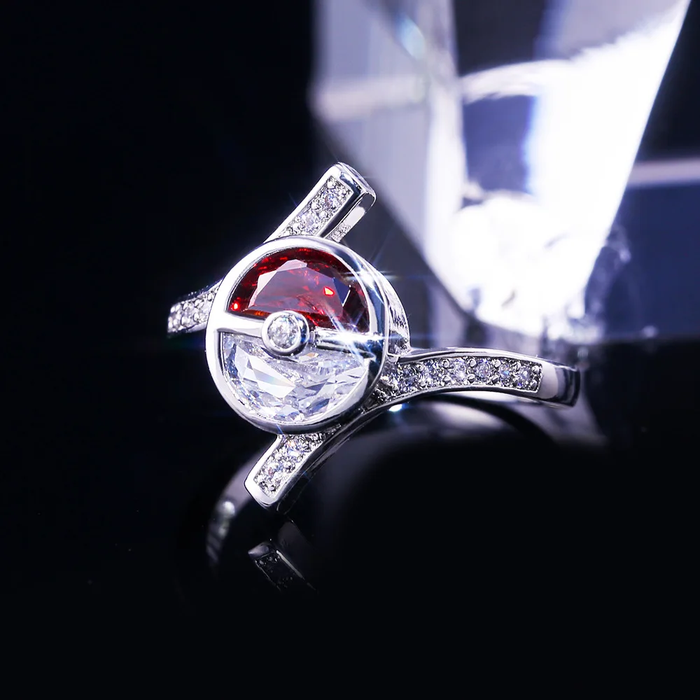 Модное кольцо красный, белый мяч с монстрами форма, посеребренные кольца для женщин креативный винтажный Модный подарок на свадьбу, помолвку