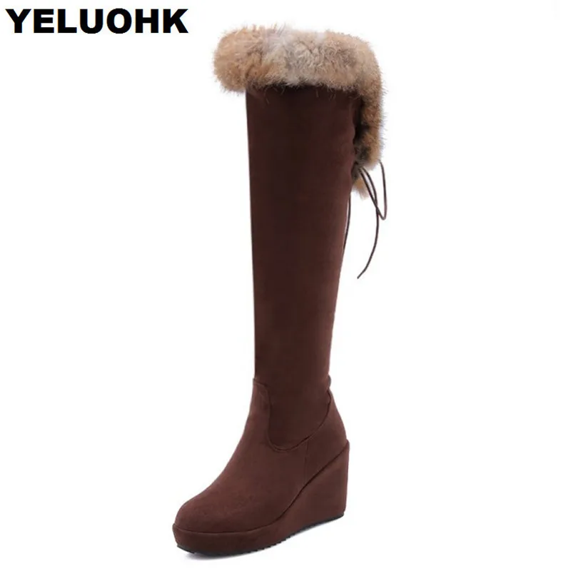 

New Plush Warm Snw Boots Women Wedge Shoes Platform Over The Knee Boots High Heels Women Suede Women High Boots Large Size 43