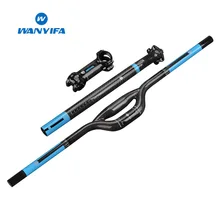 Wanyifa Aluminum + Carbon Fiber Bicycle Handlebar Set Bike Handlebar +Seatpost +Stem Bar Sets MTB Mountain Bike Part aluminum super light mtb mountain bike riser flat handlebar bicycle handlebar stem seatpost