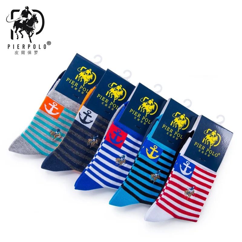 5 пар/лот мужские носки чистый хлопок в полоску короткие дешевые emboridiery Pier POLO