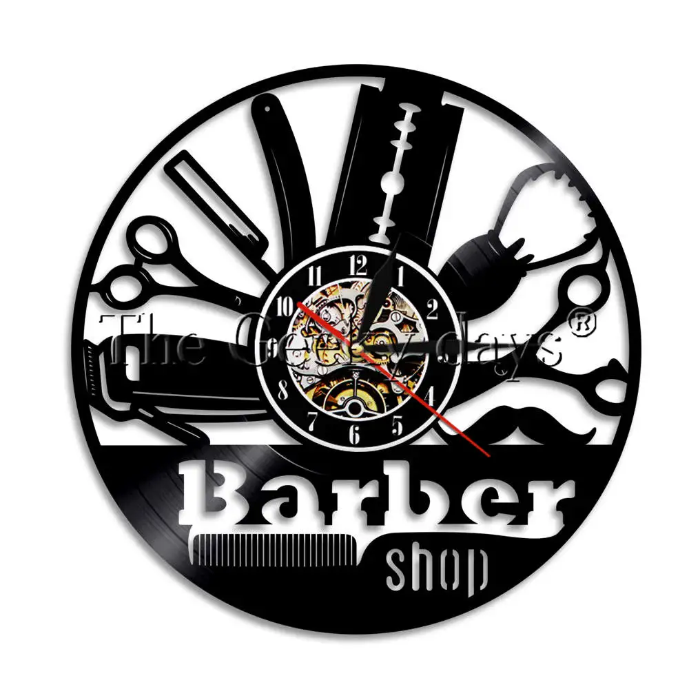 1Piece Beauty Salon Business Sign Barber Shop Vinyl Record Wall Clock