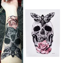 1 шт Временные татуировки наклейки череп с мотыльком и цветком крутая красота татуировки водонепроницаемый горячий