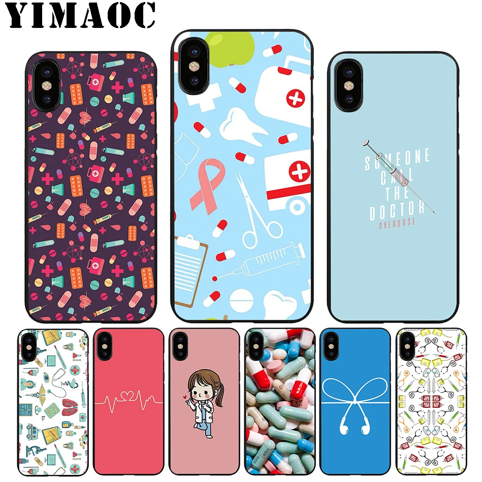 

YIMAOC A40 Medical Medicine Soft TPU Black Silicone Case for iPhone Xr Xs Max X or 10 8 7 6 6S Plus 5 5S SE