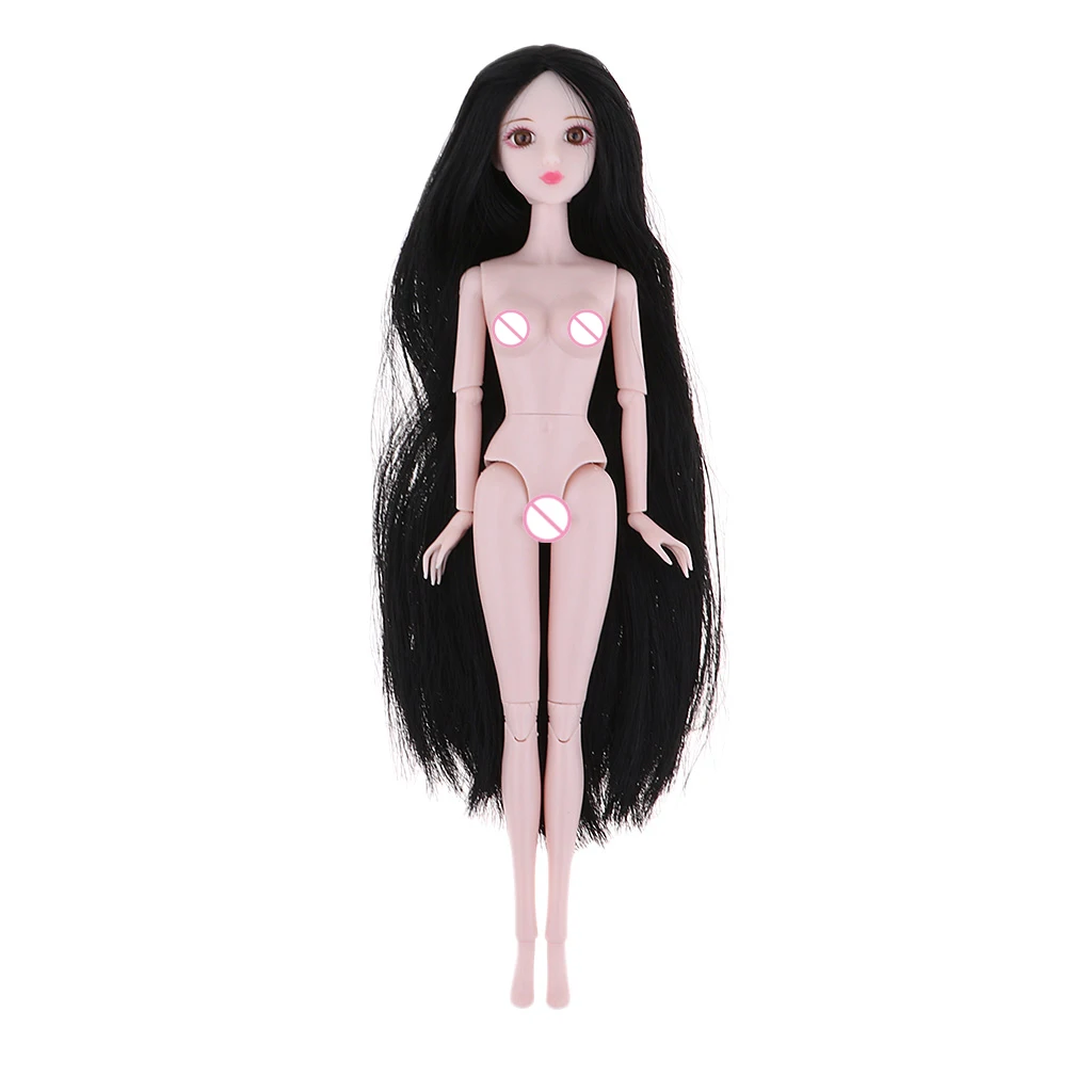 Girl 14 Jointed Movable Doll Body Parts Ball Jointed Dolls Body 1/6 BJD Doll Toys (Black Hair) Girl Doll for Children