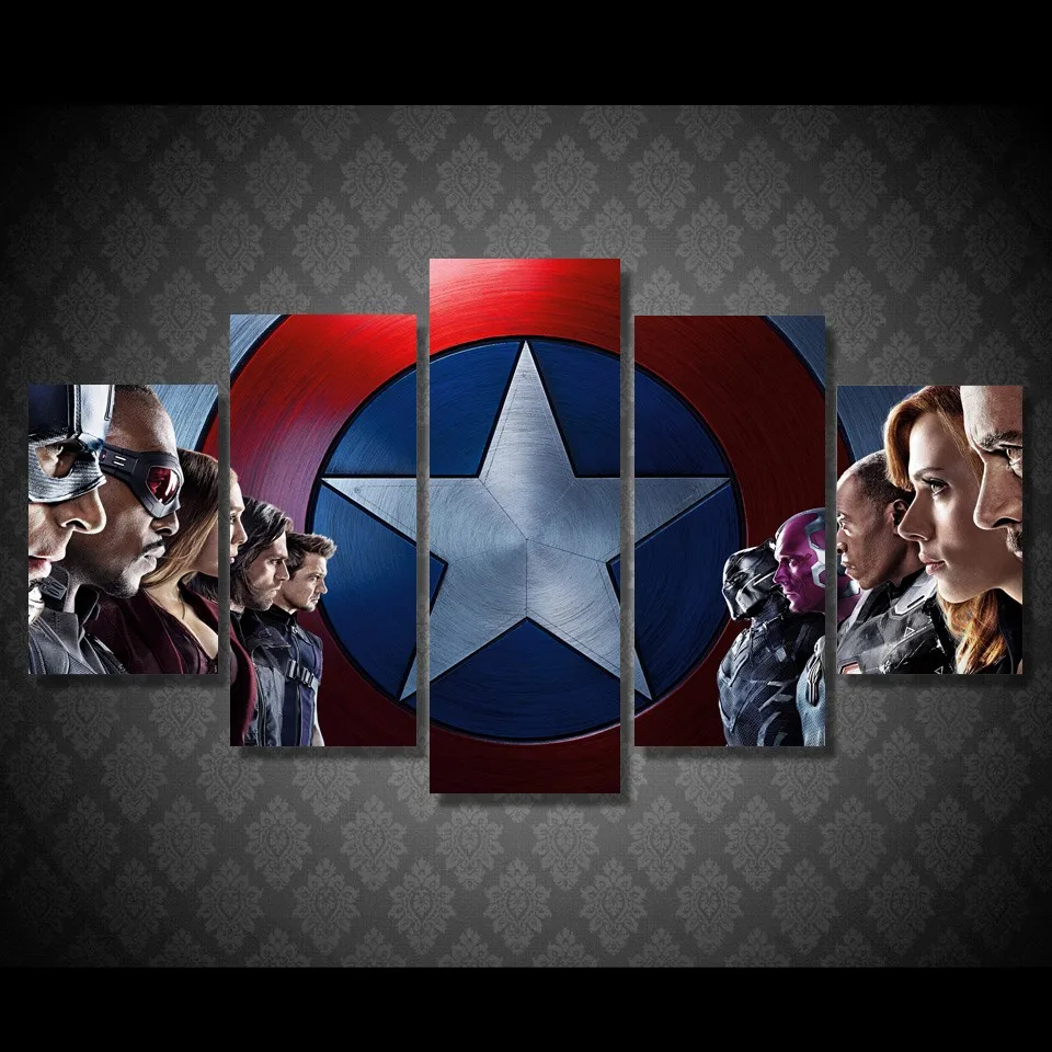 5 Panel Movie Avengers Civil War Wall Art Picture Home Decoration