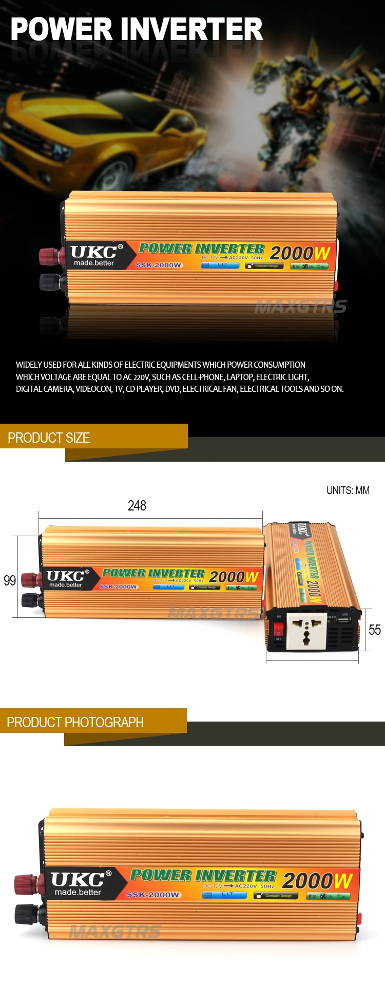 2000 Вт 1000 Вт 500 Вт автомобильный преобразователь мощности DC 12 В в AC 220 В USB адаптер портативный трансформатор напряжения автомобильные зарядные устройства