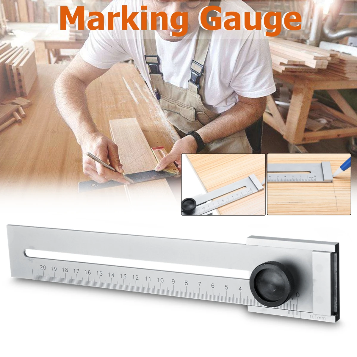 

0-200mm For Woodworking Measuring Screw Cutting Marking Gauge Mark Scraper Tool Carbon Steel Graduation 0.1mm Gauging Tool
