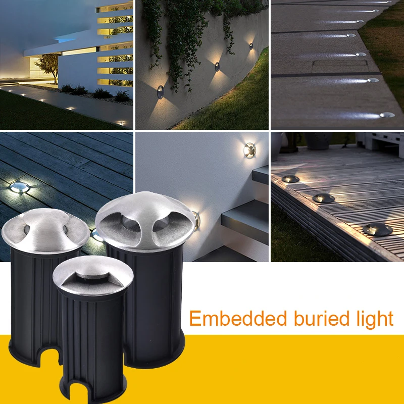 1W 3W 5W LED Buried IP66 AC85-260V DC12V Outdoor Recessed Deck Light 1/2/3/4 Side View Underground Lamp Sidewalk