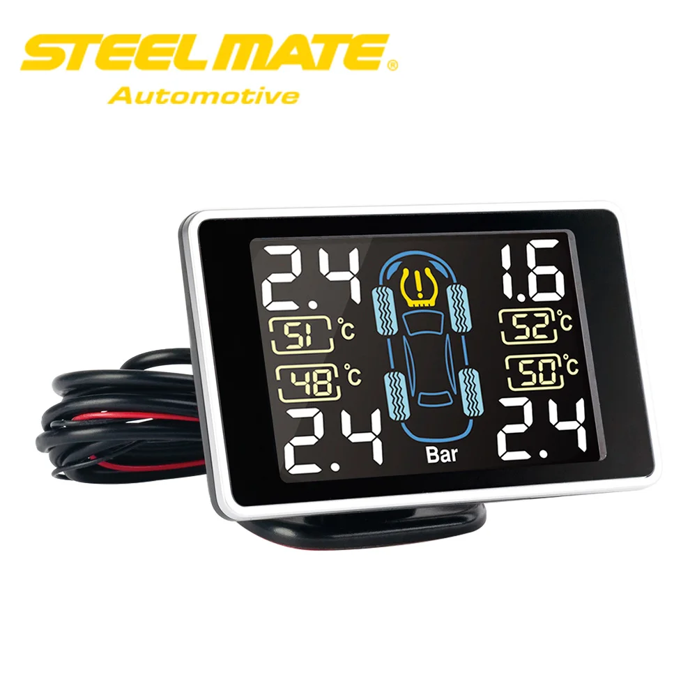 Steelmate TP-11 TPMS Tire Pressure Monitoring System LCD 4 Valve-cap External Sensor Bar PSI Pressure Unit Wireless Transmission auto tire pressure sensor tpms tire pressure valve for vw cc oem 433mhz 3aa907275 retail wholesale free shipping promotion