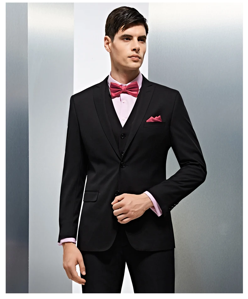 Формальные Бизнес Костюмы Slim Fit Костюмы для Для мужчин Пик нагрудные Однобортный один Пуговицы прополка Костюмы классический Костюмы 3 шт