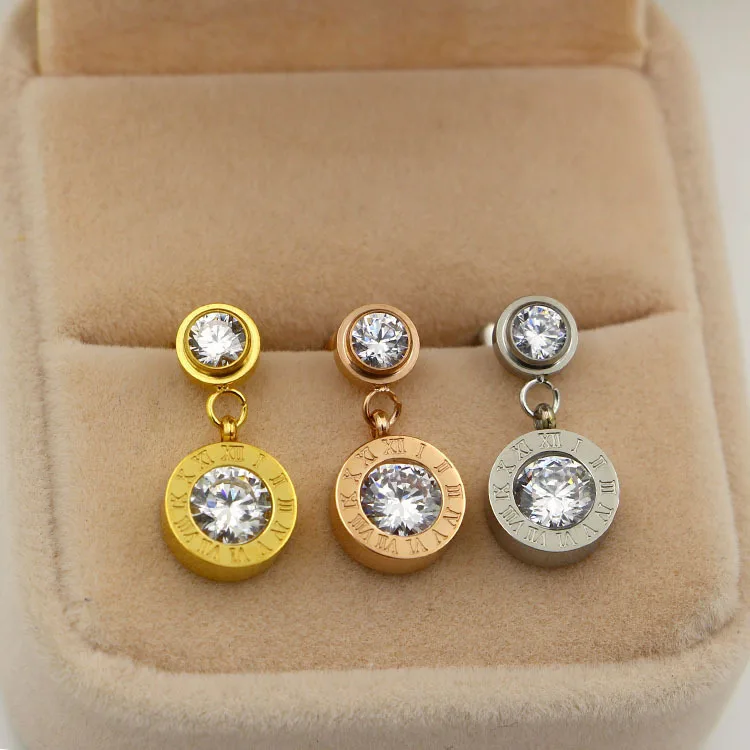 Новое поступление модные серьги YUN RUO с римскими цифрами из циркония цвет розы