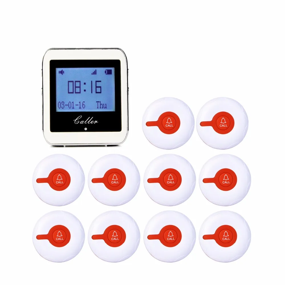 

999 Channel RF Wireless White Wrist Watch Receiver For Fast Food Shop Restaurant Calling Paging System 433MHz +10 Button F3288B