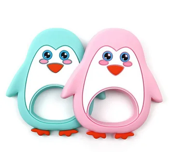 

DHL 500PCS Penguin Baby BPA Free Silicone Teether Silicone Teething Pendant Chew Toys Kids Baby Present