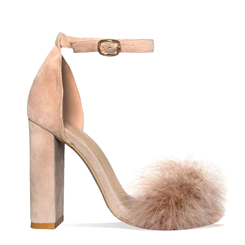 

2019 Summer Sexy High Heels Women Sandals with Fur Party Shoes Ladies Sandals Ankle Buckle Open Toe Lace up Pumps for Women