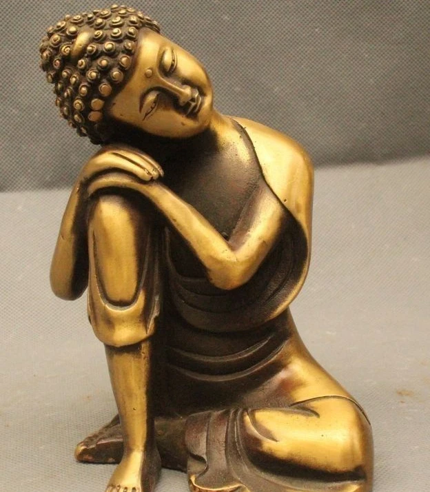 

6" Tibet Buddhism Brass Sleep Shakyamuni Amitabha Buddha Robe Statue Sculpture